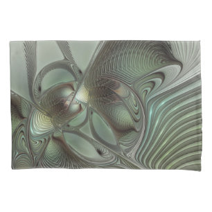 Abstract Olive Sage Green Gray Fractal Art Fantasy Pillowcase
