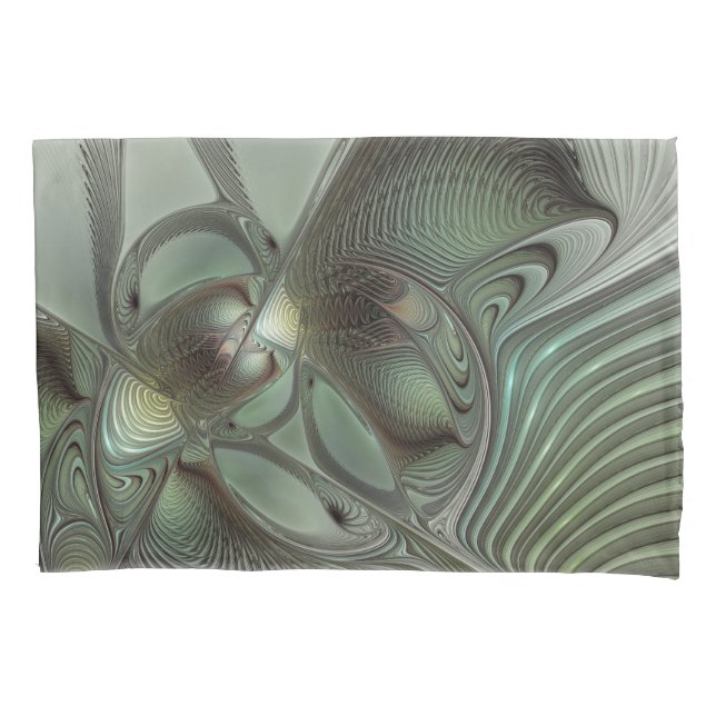 Abstract Olive Sage Green Gray Fractal Art Fantasy Pillowcase (Front)