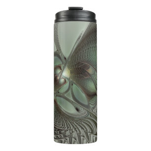 Abstract Olive Sage Green Gray Fractal Art Fantasy Thermal Tumbler