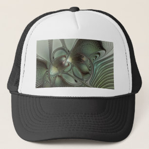 Abstract Olive Sage Green Gray Fractal Art Fantasy Trucker Hat