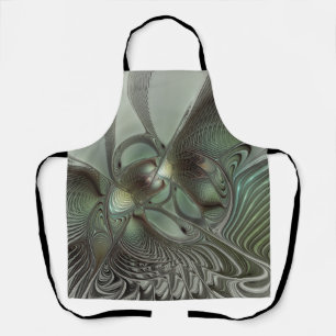 Abstract Olive Sage Green Grey Fractal Art Fantasy Apron