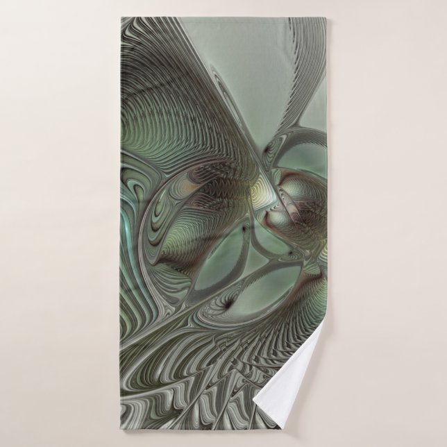 Abstract Olive Sage Green Grey Fractal Art Fantasy Bath Towel (Bath Towel)