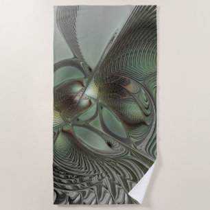 Abstract Olive Sage Green Grey Fractal Art Fantasy Beach Towel