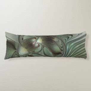 Abstract Olive Sage Green Grey Fractal Art Fantasy Body Cushion