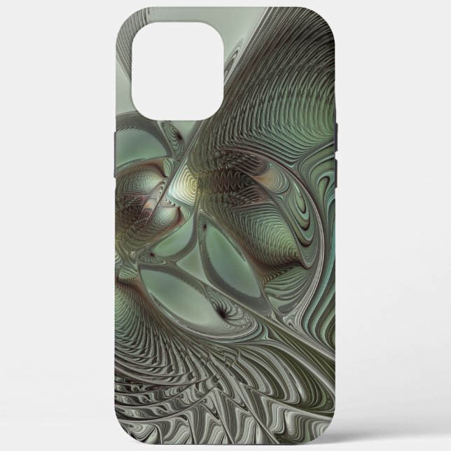 Abstract Olive Sage Green Grey Fractal Art Fantasy Case-Mate iPhone Case (Back)