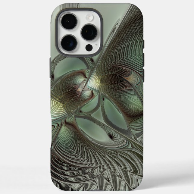 Abstract Olive Sage Green Grey Fractal Art Fantasy Case-Mate iPhone Case (Back)