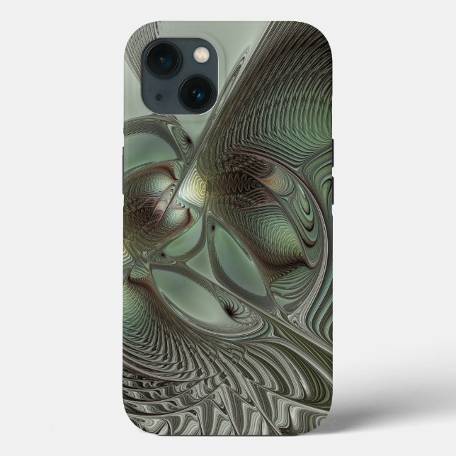 Abstract Olive Sage Green Grey Fractal Art Fantasy Case-Mate iPhone Case (Back)