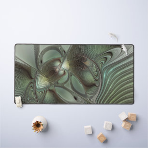 Abstract Olive Sage Green Grey Fractal Art Fantasy Desk Mat