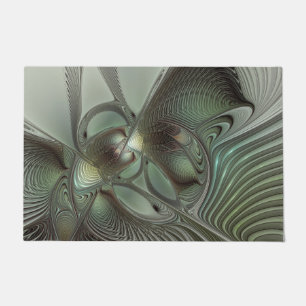Abstract Olive Sage Green Grey Fractal Art Fantasy Doormat
