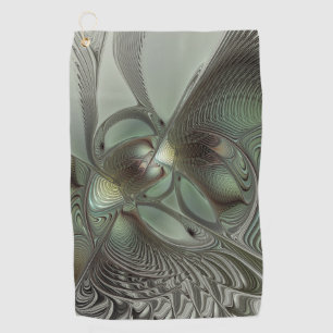 Abstract Olive Sage Green Grey Fractal Art Fantasy Golf Towel