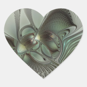 Abstract Olive Sage Green Grey Fractal Art Fantasy Heart Sticker