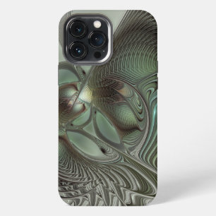 Abstract Olive Sage Green Grey Fractal Art Fantasy iPhone 13 Pro Max Case