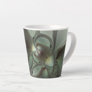 Abstract Olive Sage Green Grey Fractal Art Fantasy Latte Mug