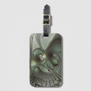 Abstract Olive Sage Green Grey Fractal Art Fantasy Luggage Tag
