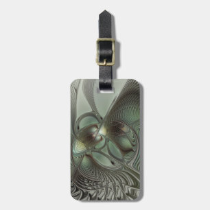 Abstract Olive Sage Green Grey Fractal Art Fantasy Luggage Tag