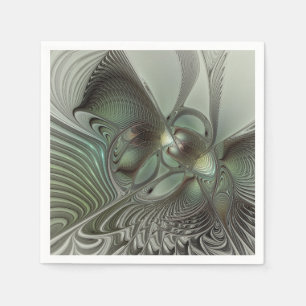 Abstract Olive Sage Green Grey Fractal Art Fantasy Napkin