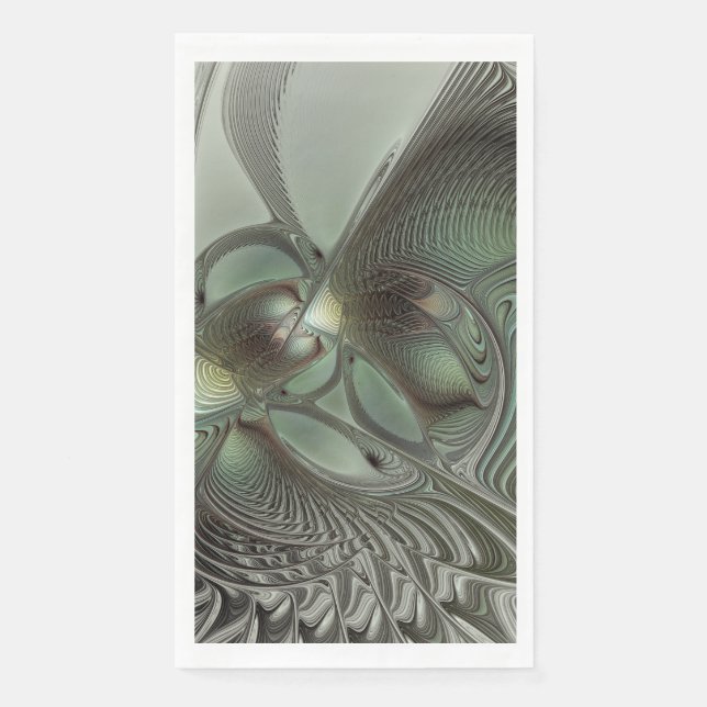 Abstract Olive Sage Green Grey Fractal Art Fantasy Napkin (Front)