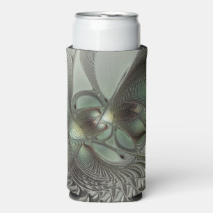 Abstract Olive Sage Green Grey Fractal Art Fantasy Seltzer Can Cooler