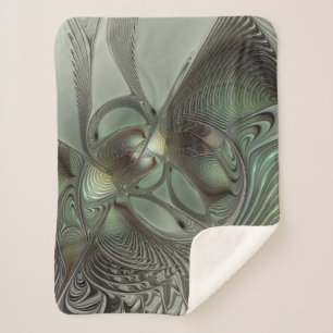 Abstract Olive Sage Green Grey Fractal Art Fantasy Sherpa Blanket