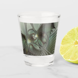 Abstract Olive Sage Green Grey Fractal Art Fantasy Shot Glass