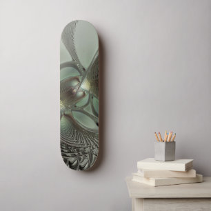 Abstract Olive Sage Green Grey Fractal Art Fantasy Skateboard