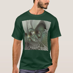 Abstract Olive Sage Green Grey Fractal Art Fantasy T-Shirt