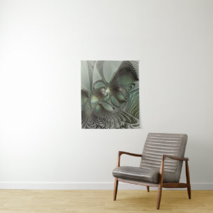 Abstract Olive Sage Green Grey Fractal Art Fantasy Tapestry