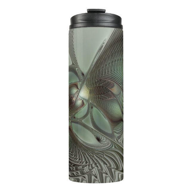 Abstract Olive Sage Green Grey Fractal Art Fantasy Thermal Tumbler (Front)