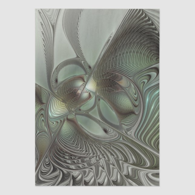Abstract Olive Sage Green Grey Fractal Art Fantasy Tissue Paper (Front)