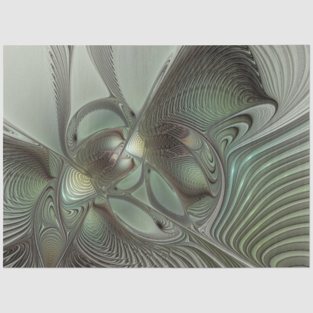 Abstract Olive Sage Green Grey Fractal Art Fantasy Tissue Paper (Front)