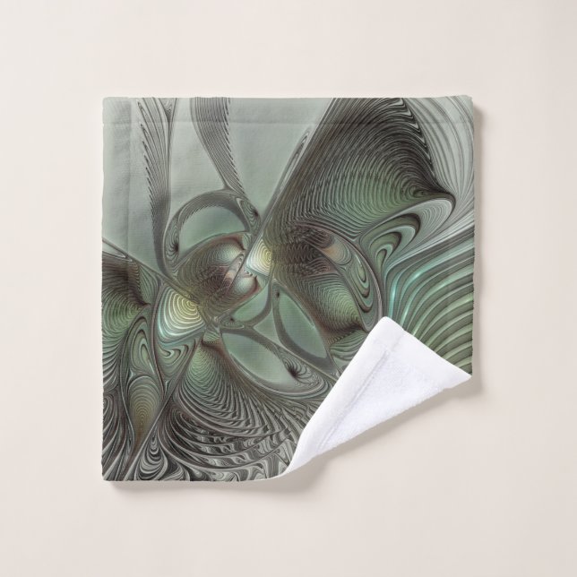 Abstract Olive Sage Green Grey Fractal Art Fantasy Wash Cloth (Wash Cloth)