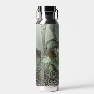 Abstract Olive Sage Green Grey Fractal Art Fantasy Water Bottle
