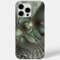 Abstract Olive Sage Green Grey Fractal Initials