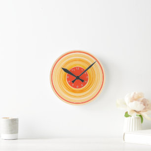 Abstract Ombre Modern Orange White Spiral Round Clock