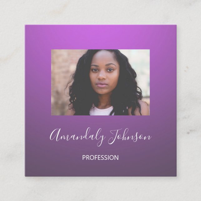 Abstract OMBRÉ Pink Ombré Custom Photo Purple Square Business Card (Front)