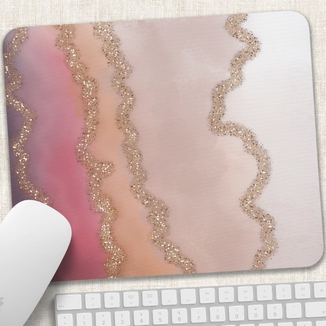 Abstract Ombre Pink Purple and Gold Glitter Mouse Pad (Creator Uploaded)