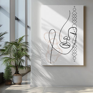 Abstract one line art illustrations in brown canvas print