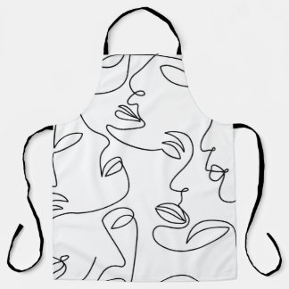 Abstract One Line Face Pattern Apron