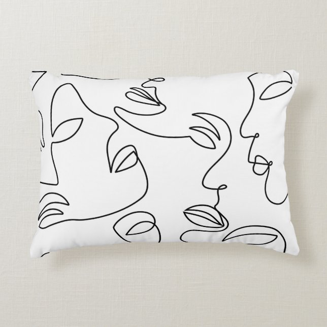 Abstract One Line Face Pattern Decorative Cushion (Front)