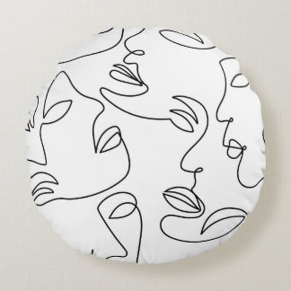 Abstract One Line Face Pattern Round Cushion