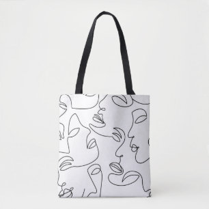 Abstract One Line Face Pattern Tote Bag