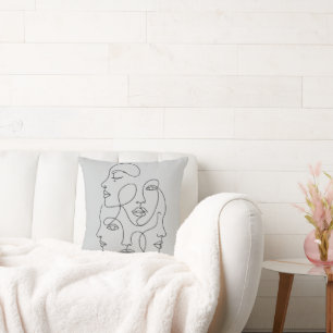 Abstract One Line Faces Minimalist Art Cushion