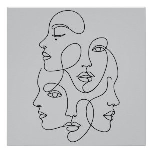 Abstract One Line Faces Minimalist Art Poster