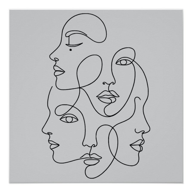 Abstract One Line Faces Minimalist Art Poster (Front)