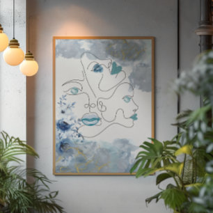 Abstract one line three face art with Ice eyes  Canvas Print