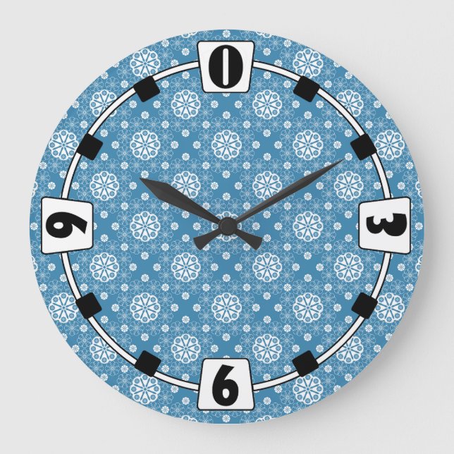 Abstract openwork floral pattern in light blue col large clock (Front)