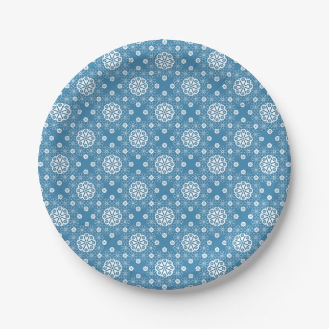 Abstract openwork floral pattern in light blue col paper plate (Front)
