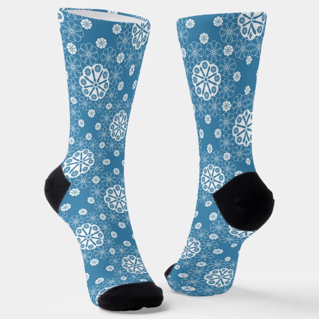 Abstract openwork floral pattern in light blue col socks (Angled)