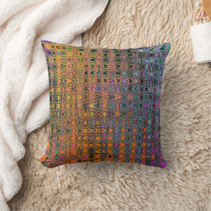 Abstract Orange and Aqua Retro Boomerang Waves Cushion