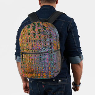 Abstract Orange and Aqua Retro Boomerang Waves Printed Backpack